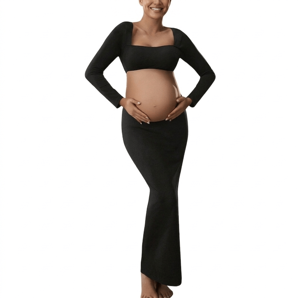 Robe de Grossesse Col Carré Manches Longues Dropsure  Robe de grossesse