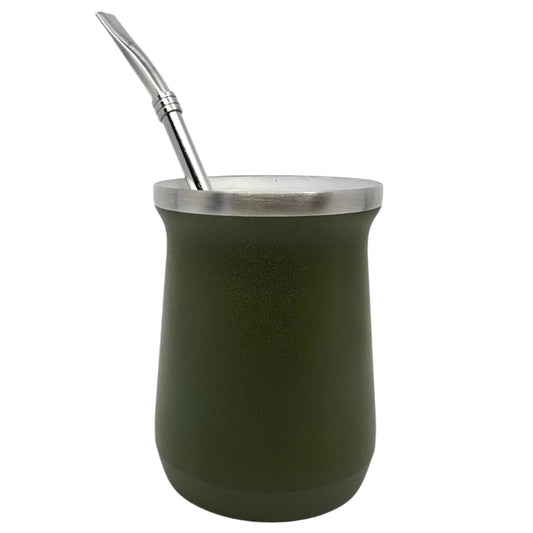 Stanley Style Double Walled Stainless Steel Mate Green 8 oz (220 ml) With Bombilla