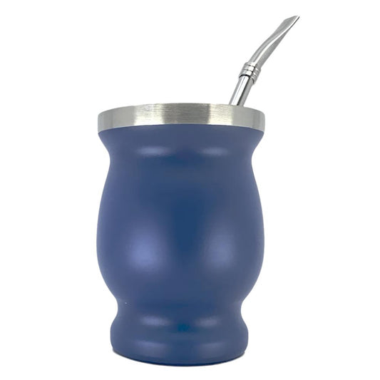 Blue Double Walled Stainless Steel Mate Blue with Bombilla 8 oz (220 ml)