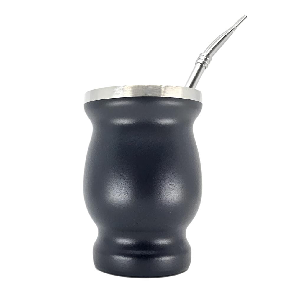Black Doubled Walled Stainless Steel Mate Black with Bombilla 8 oz (220 ml)