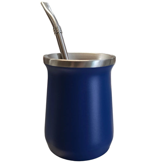 Stanley Style Double Walled Stainless Steel Mate Blue 8 oz (220 ml) With Bombilla