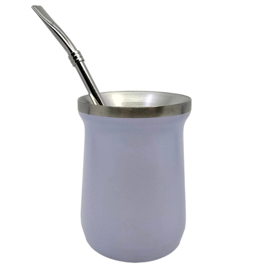 Stanley Style Double Walled Stainless Steel Mate White 8 oz (220 ml) With Bombilla