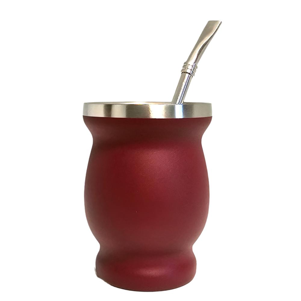 Red Doubled Walled Stainless Steel Mate  8 oz (220 ml) with  Bombilla